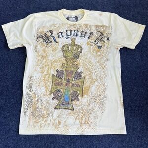 Y2K Carbon Black Royalty Shirt Mens Medium White Crown Cross Graphic Tee T-Shirt